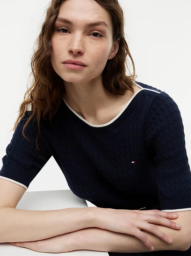 Cable Knit Boat Neck Short Sleeve Jumper