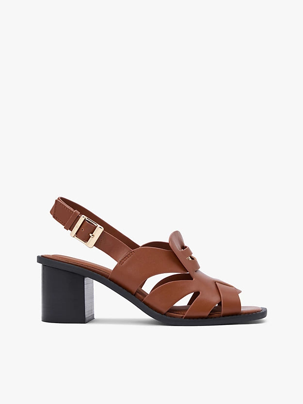 Leather Crest Block Heel Sandals