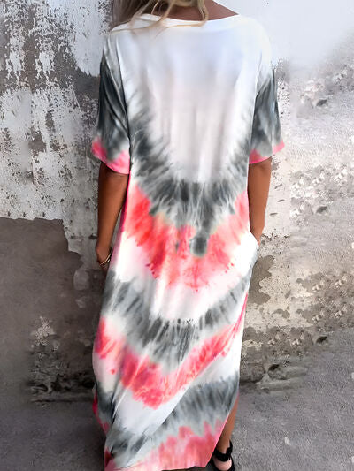 Robe courte à poches et manches courtes, tie-dye, taille standard