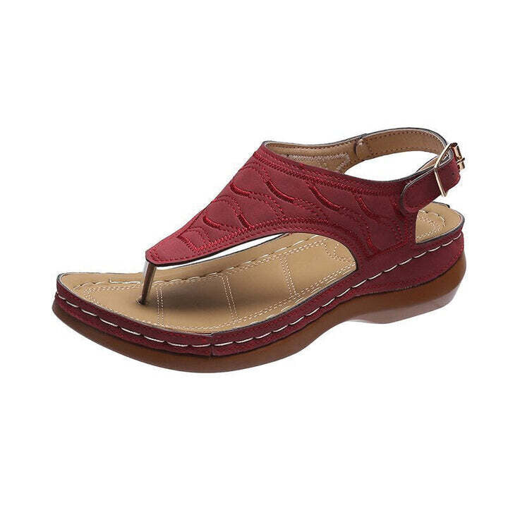 Sandales compensées orthopédiques brodées confortables, sandales de marche en cuir