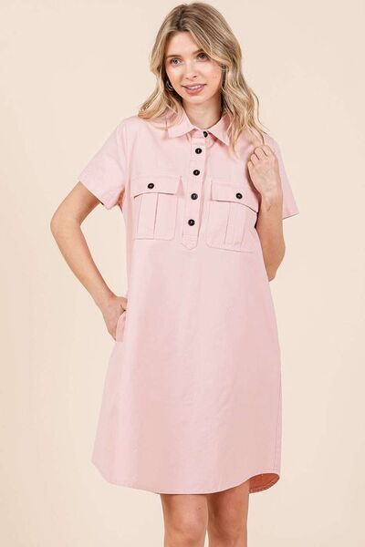 Robe Chemise à Col et Manches Courtes avec Boutons Mittoshop