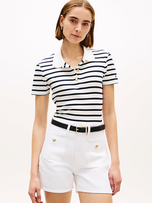 Slim Fit Gold-Tone Button Polo Shirt