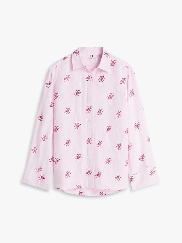 Logo Embroidery Linen Blend Shirt