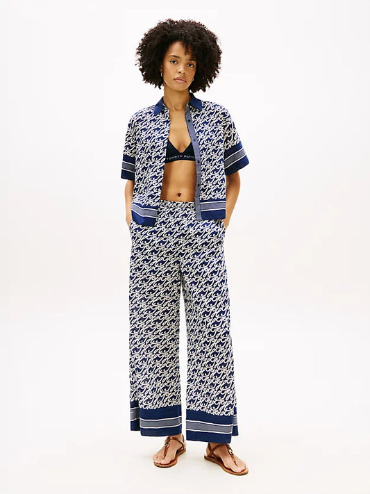 Print Voile Wide Leg Trousers WiSilk