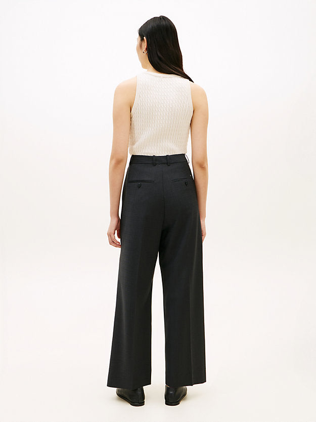 Wool Blend Check Wide Leg Trousers