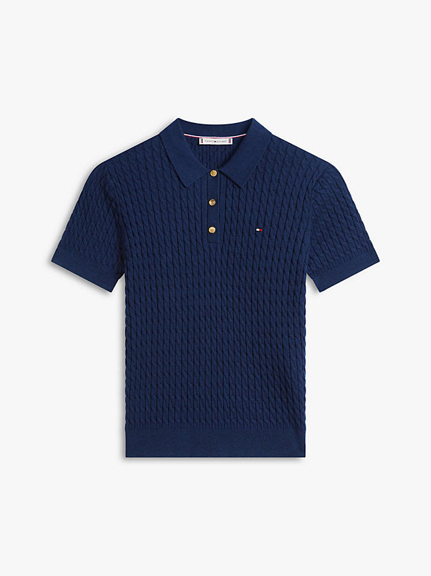 Cable Knit Short Sleeve Polo Jumper
