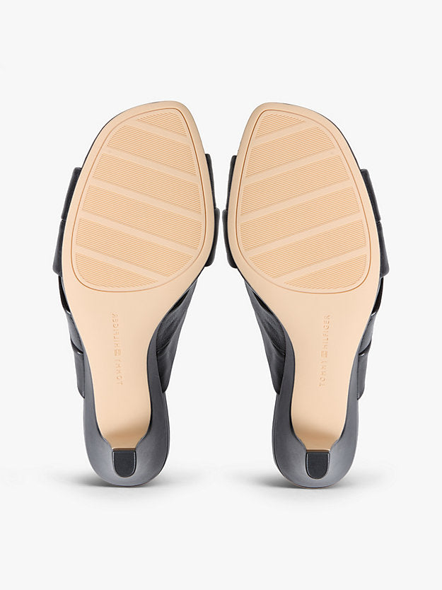 Leather Crossover Strap Heeled Mules