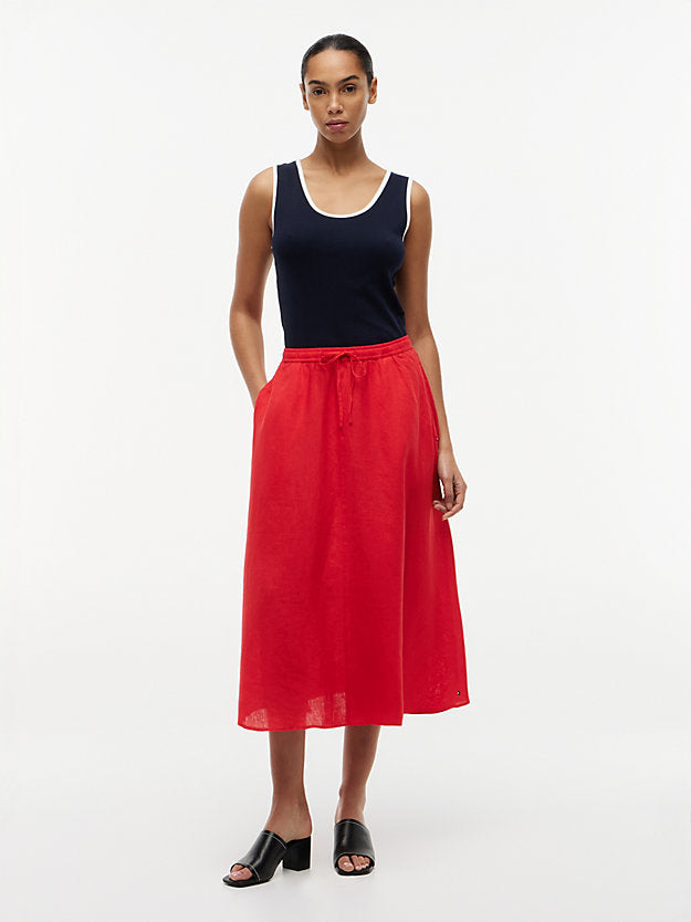 Pure Linen A-Line Midi Skirt