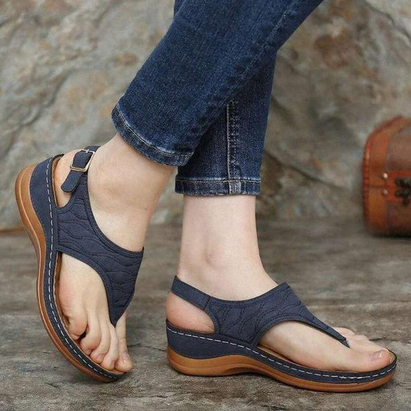 Sandales compensées orthopédiques brodées confortables, sandales de marche en cuir