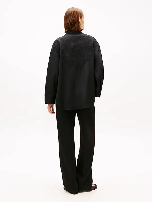 Floral Embroidery Oversized Fit Shirt WiLinen