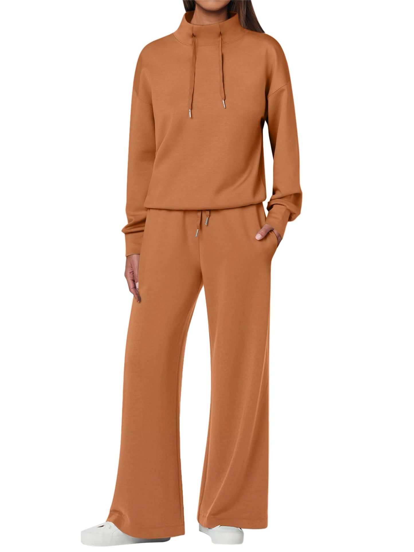 NEW 🔥 Women's Cotton Two-Piece Oversized Drawstring Sweatshirt Wide Leg Sweatpants Casual Set