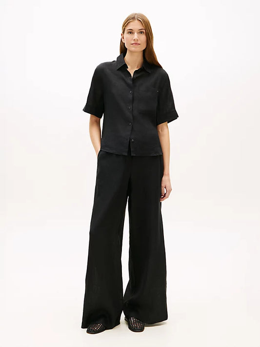Relaxed Wide Leg Pure Linen Trousers