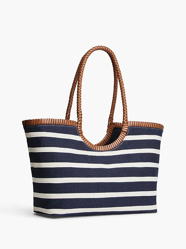 Stripe Textured Logo Tote Bag