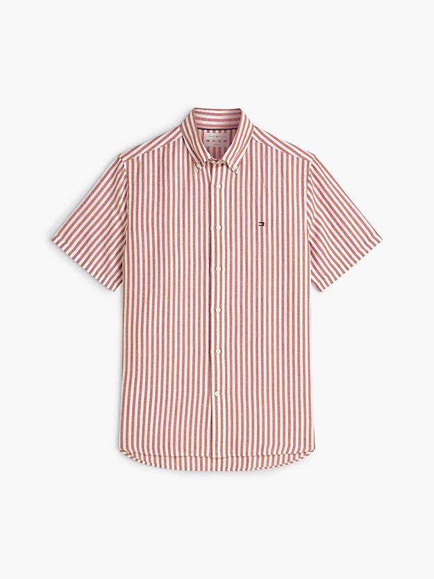 Regular Linen Blend Bengal Stripe Short Sleeve Shirt