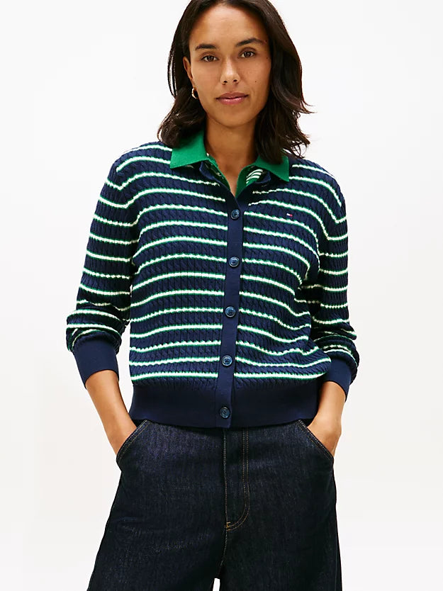 Cable Knit Crew Neck Cardigan