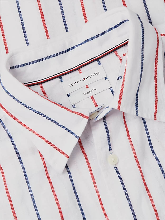 Regular Fit Textured Stripe Pure Linen Shirt