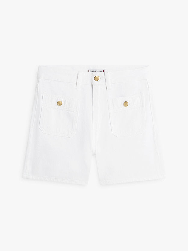 Gold-Tone Button High Rise Denim Shorts
