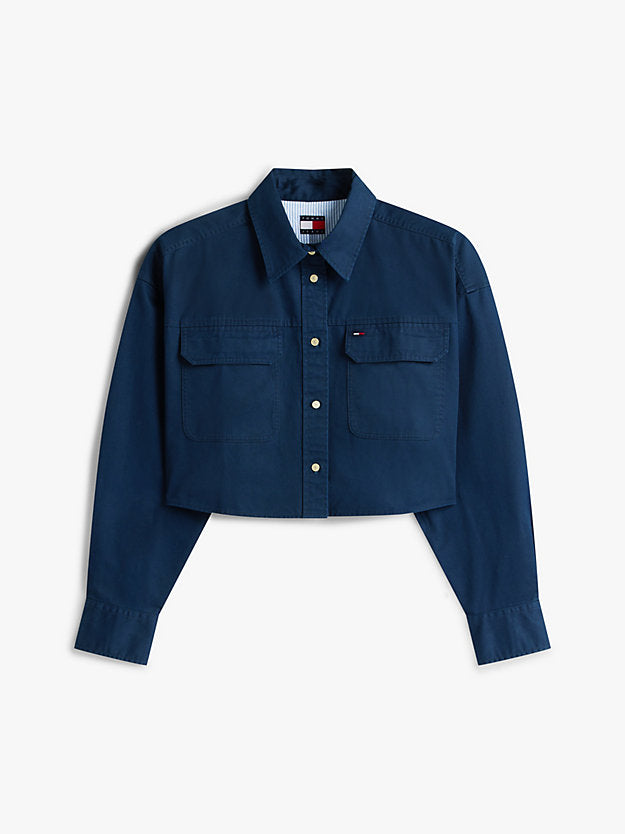 Oversized Fit Twill Cropped Utility Shirt