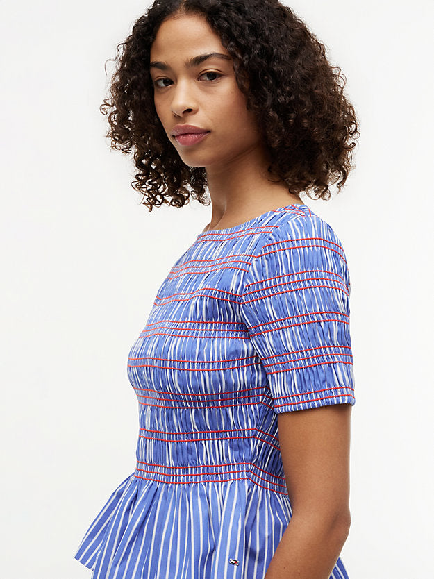 Smock Stripe Ruffle Boat Neck Top