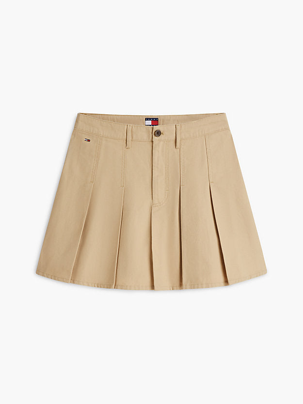 Washed Canvas Pleated Mini Skirt