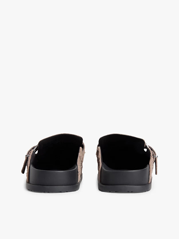 Textured Washed Suede Loafer Mules