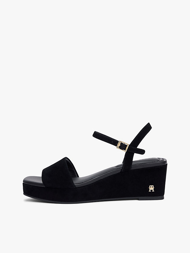 Suede Monogram Wedge Sandals