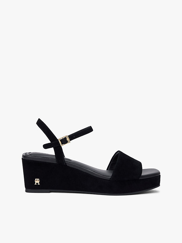 Suede Monogram Wedge Sandals