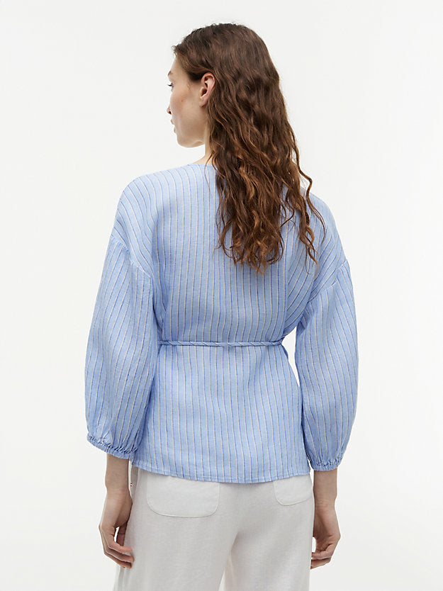 Relaxed Fit Pure Linen Wrap Blouse