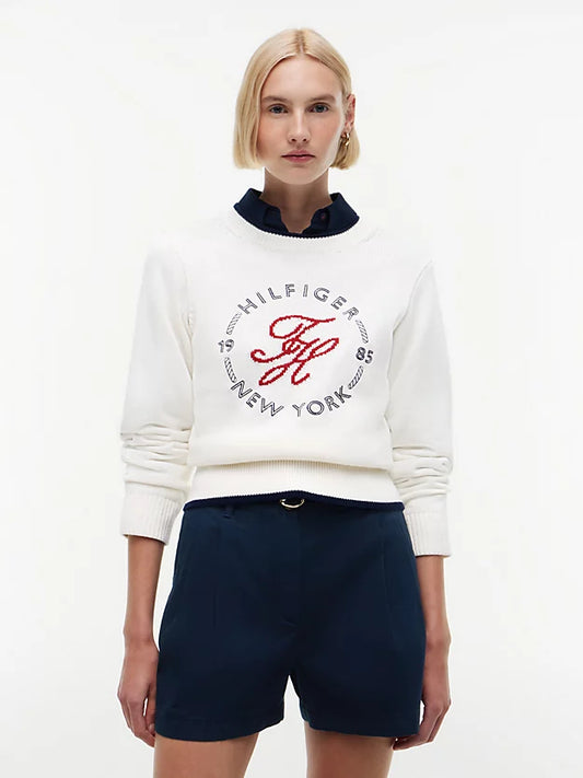 Logo Embroidery Relaxed Crew Neck Jumper