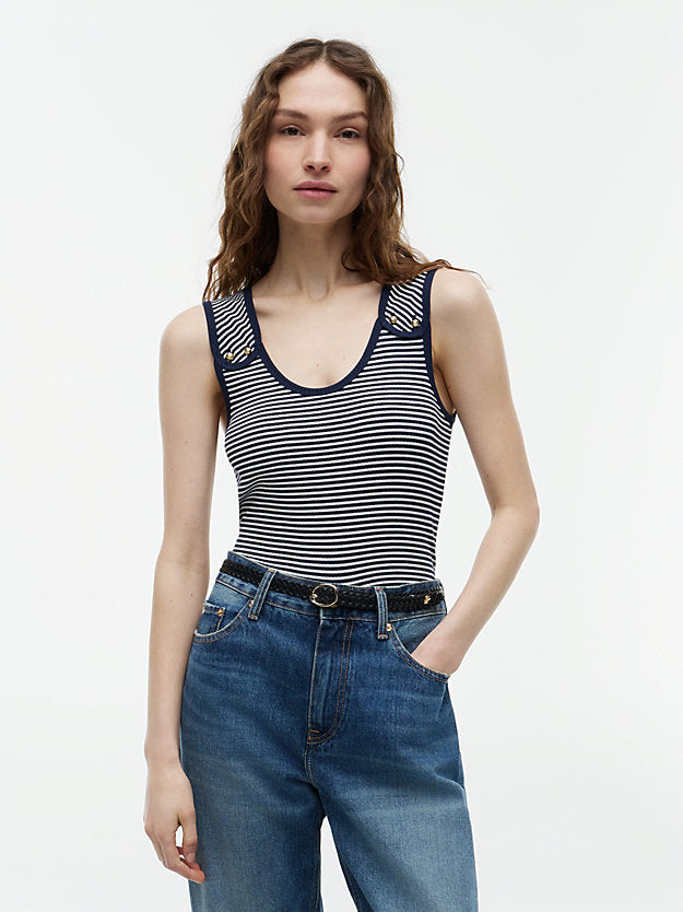 Gold-Tone Button Ribbed Tank Top