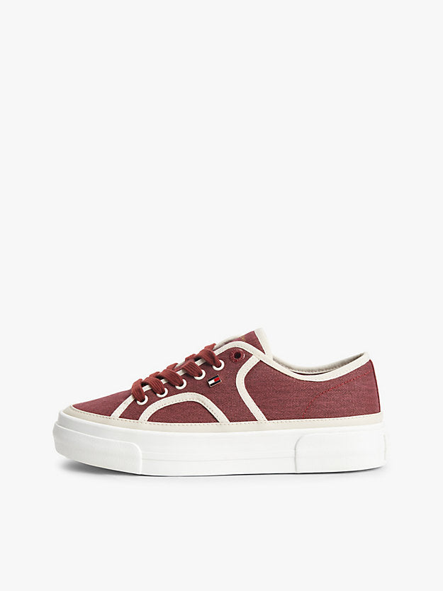 Contrast Piping Canvas Platform Trainers