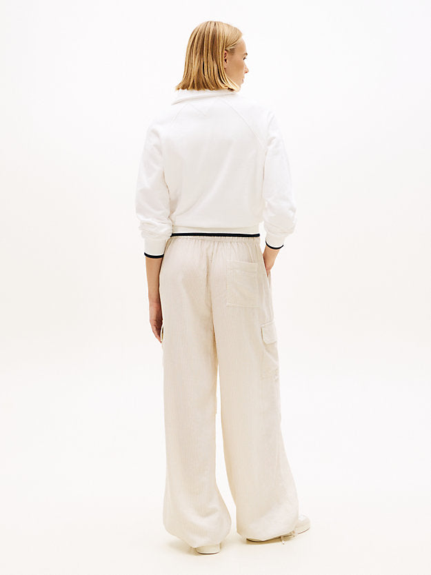 Linen Blend Wide Leg Cargo Trousers
