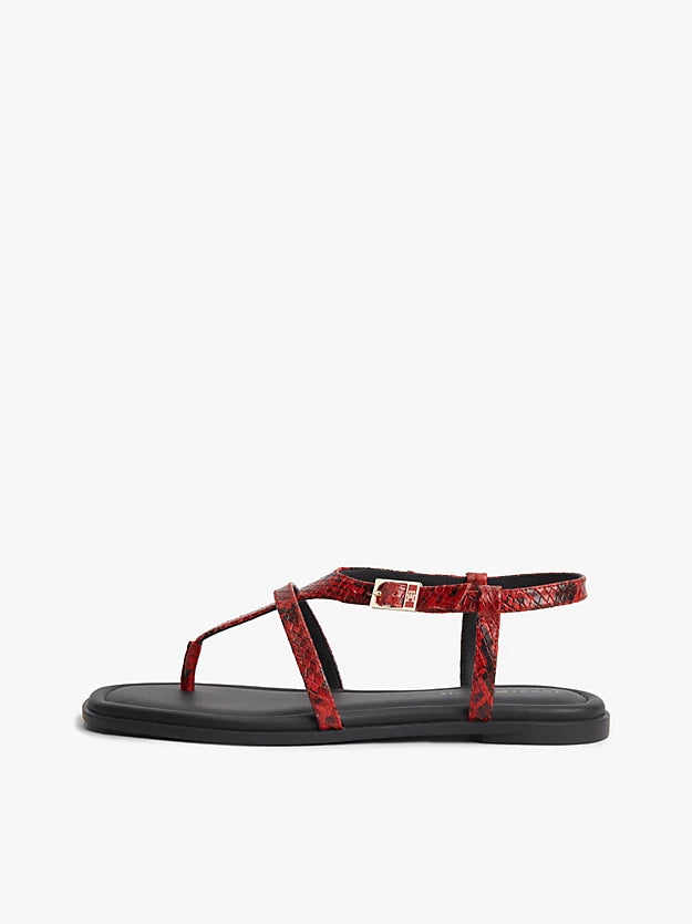 Leather Strap Snake Print Toe Post Sandals