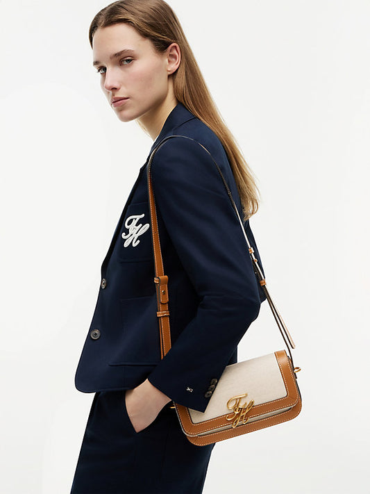 Canvas Leather Trim Crossbody Bag