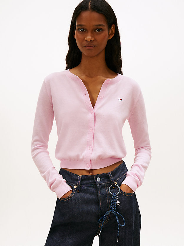 Ribbed Slim Crew Neck Cardigan