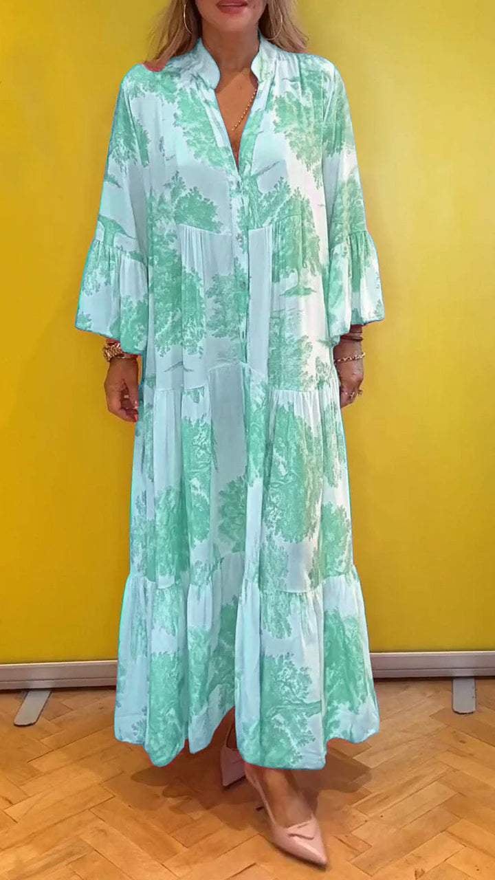 Robe d'été pour femme avec col en V et motif forêt Robe longue