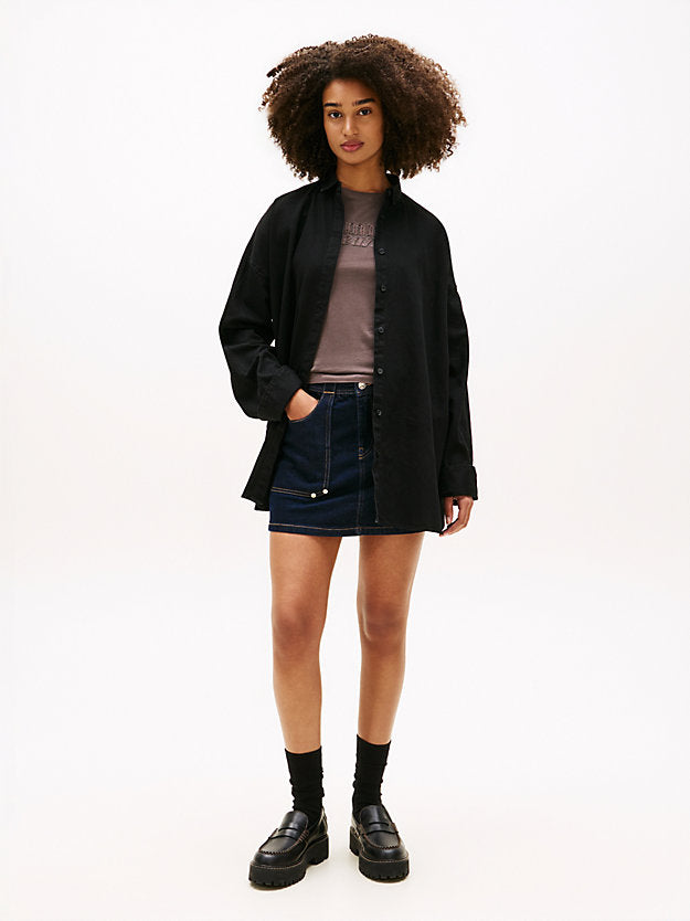 Relaxed Fit Shirttail Hem Denim Shirt