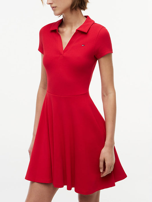 Ribbed Fit And Flare Mini Polo Dress