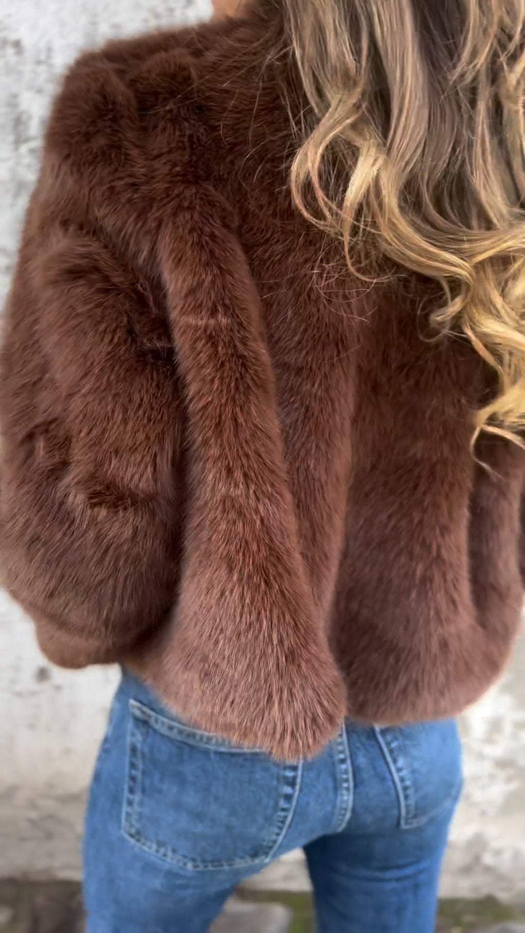 Veste décontractée zippée en fausse fourrure à col montant pour femme
