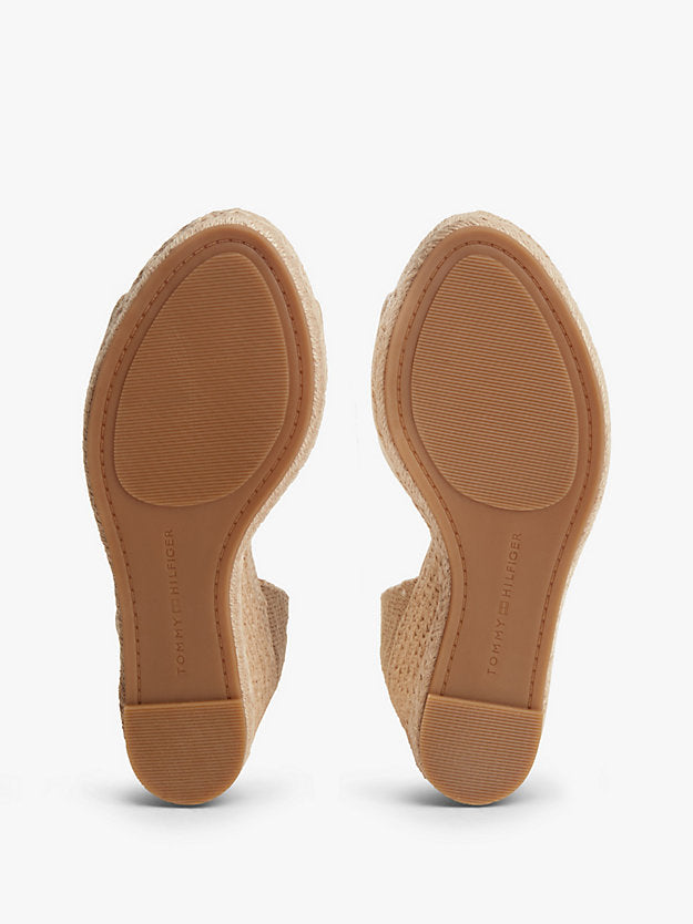 Logo Plaque Leather Wedge Heel Espadrilles