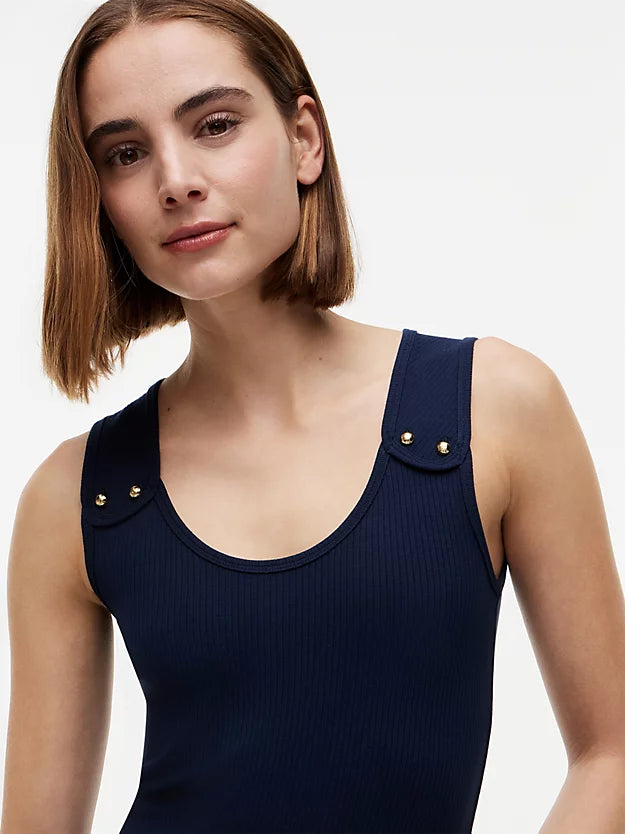 Gold-Tone Button Ribbed Tank Top