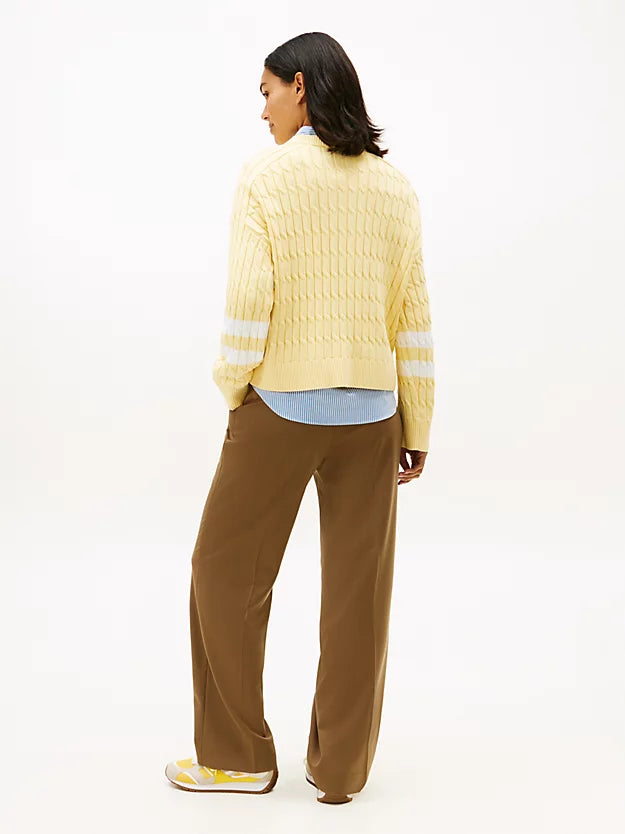 Logo Embroidery Relaxed Cable Knit Jumper