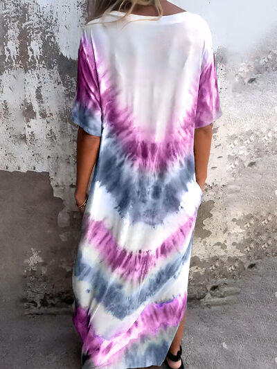 Robe courte à poches et manches courtes, tie-dye, taille standard