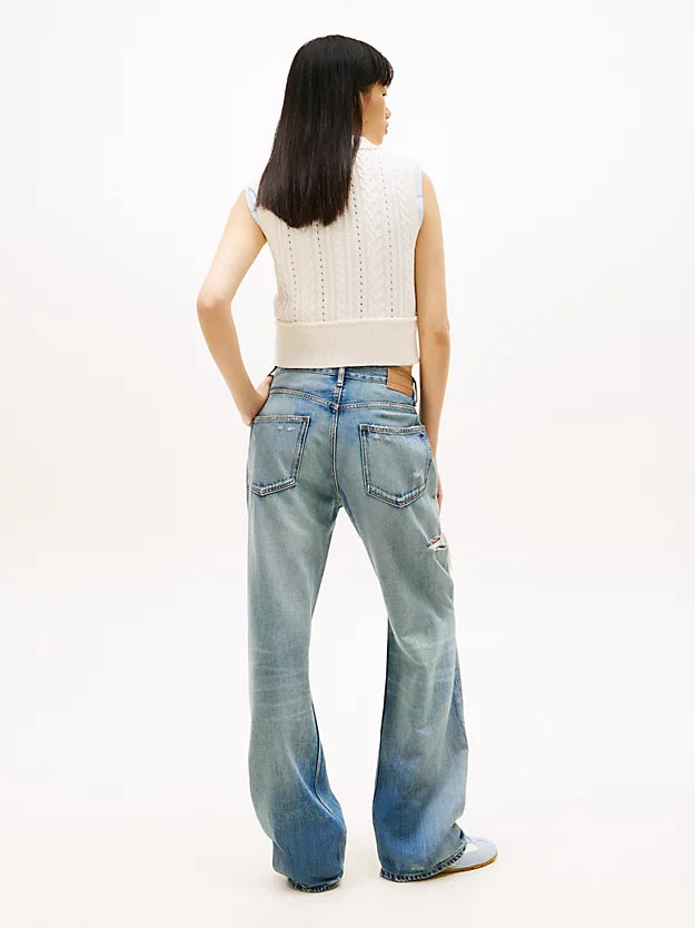 Mia Distressed Mid Rise Relaxed Straight Leg Jeans