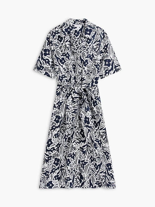 Linen Blend Knot Midi Shirt Dress