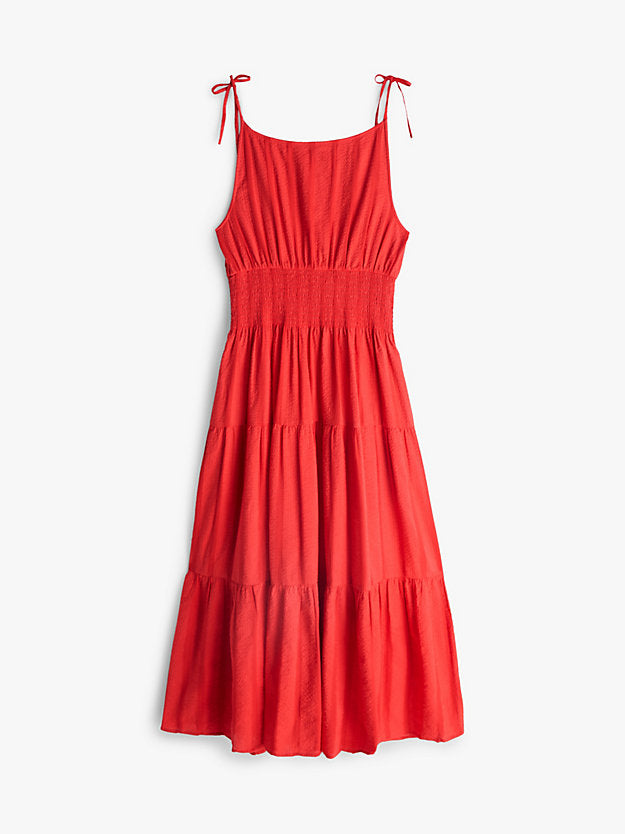 Self-Tie Strap Smock Midi Dress