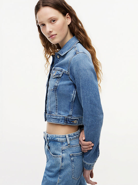 Slim Cropped Denim Trucker Jacket