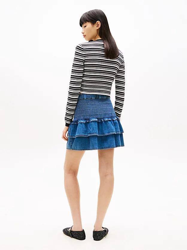 Chambray Slim Tiered Mini Skirt