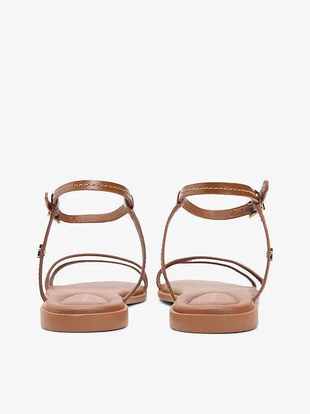 Leather Contrast Topstitch Flat Sandals
