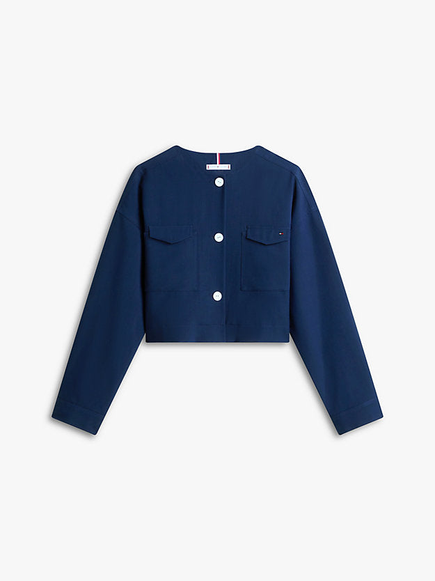 Tailored Collarless Boxy Short Utility Jacket